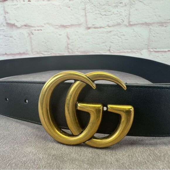 Gucci 2015 Re Edition Wide Leather Belt Gg Double Marmont Black 400593 100/40 - Picture 3 of 9